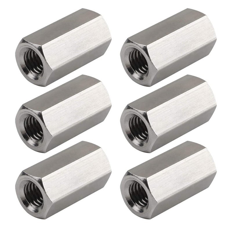 TOPPROS Pack of 8 M6 X 1.0-Pitch 25mm Length Hex Width 10mm Metric Hex Coupling Nut 304 Stainless Steel Rod Coupling Nuts - Image 2